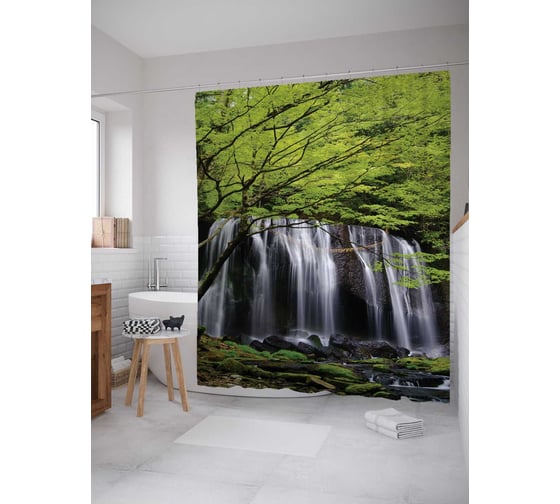 Штора (занавеска) для ванной JoyArty "Водная стихия" из сатена, 180х200 см с крючками, sc_20942 1