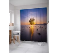 Штора (занавеска) для ванной JoyArty "Одинокое дерево" из сатена, 180х200 см с крючками, sc_19856