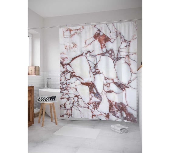 Штора (занавеска) для ванной JoyArty "Мраморная поверхность" из сатена, 180х200 см с крючками, sc_19442 1