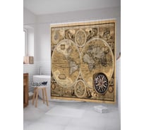 Штора (занавеска) для ванной JoyArty "Дневник путешественника" из сатена, 180х200 см с крючками, sc_11535