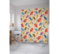 Штора (занавеска) для ванной JoyArty "Летящие зонты" из сатена, 180х200 см с крючками, sc_19887