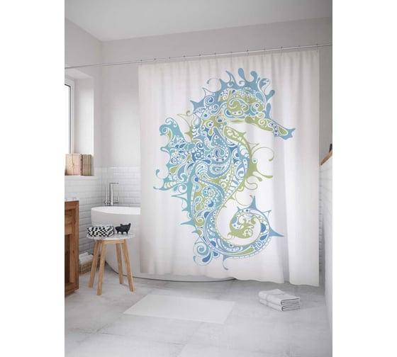Штора (занавеска) для ванной JoyArty "Призрачный морской конек" из сатена, 180х200 см с крючками, sc_20915 1