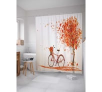 Штора (занавеска) для ванной JoyArty "На велосипеде за листьями" из сатена, 180х200 см с крючками, sc_17799