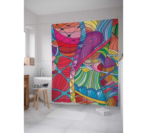 Штора (занавеска) для ванной JoyArty "Мир вязания" из сатена, 180х200 см с крючками, sc_207083 1