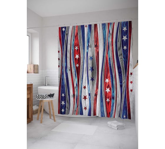 Штора (занавеска) для ванной JoyArty "Американские волны" из сатена, 180х200 см с крючками, sc_20384 1