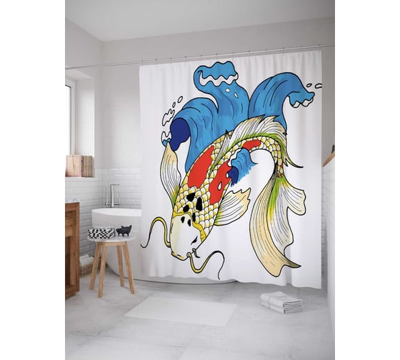 Штора (занавеска) для ванной JoyArty "Магический сом" из сатена, 180х200 см с крючками, sc_20585 1