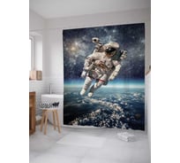 Штора (занавеска) для ванной JoyArty "Космонавт над Землей" из сатена, 180х200 см с крючками, sc_25085