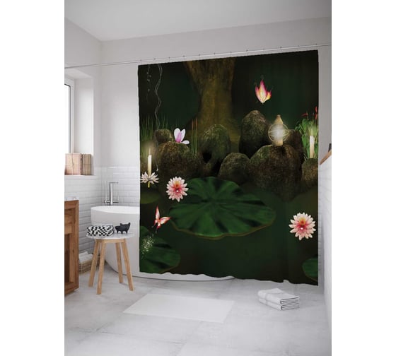 Штора (занавеска) для ванной JoyArty "Лампа путешественника" из сатена, 180х200 см с крючками, sc_18183 1