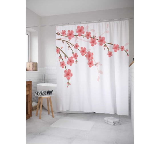 Штора (занавеска) для ванной JoyArty "Нарядные ветки" из сатена, 180х200 см с крючками, sc_17427 1