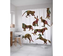 Штора (занавеска) для ванной JoyArty "Африканская фауна" из сатена, 180х200 см с крючками, sc_18137