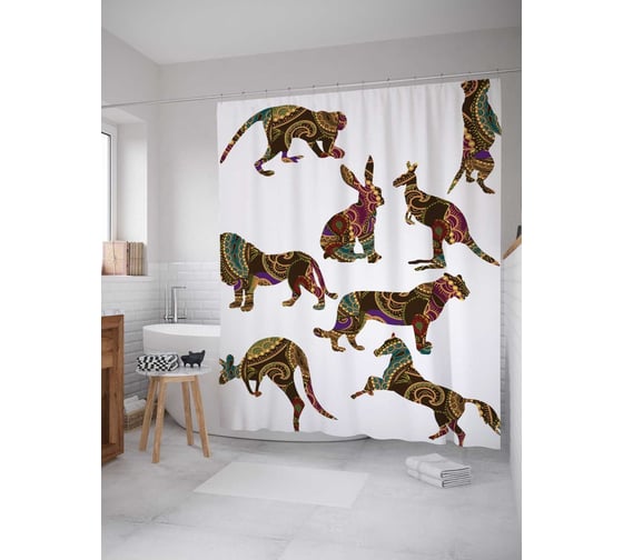 Штора (занавеска) для ванной JoyArty "Африканская фауна" из сатена, 180х200 см с крючками, sc_18137