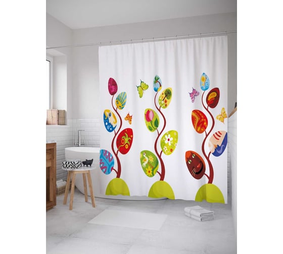 Штора (занавеска) для ванной JoyArty "Пасхальное цветение" из сатена, 180х200 см с крючками, sc_18179