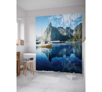 Штора (занавеска) для ванной JoyArty "Норвежские горы" из сатена, 180х200 см с крючками, sc_20637