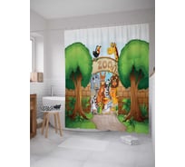 Штора (занавеска) для ванной JoyArty "Заходите в зоопарк" из сатена, 180х200 см с крючками, sc_26935