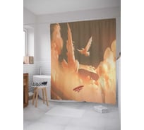 Штора (занавеска) для ванной JoyArty "Облачные орлы" из сатена, 180х200 см с крючками, sc_23061