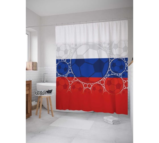 Штора (занавеска) для ванной JoyArty "Футбольная фантазия" из сатена, 180х200 см sc_378890 1