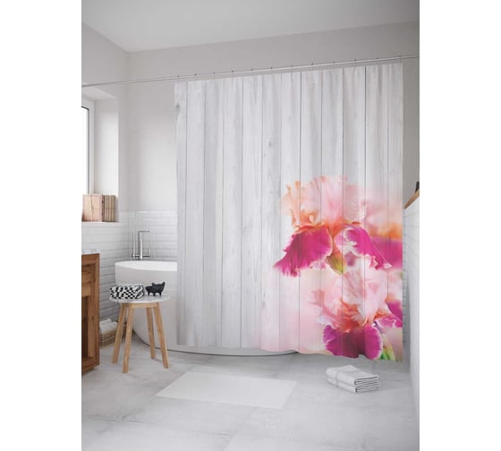 Штора (занавеска) для ванной JoyArty "Цветочные очертания" из сатена, 180х200 см с крючками, sc_20975 1