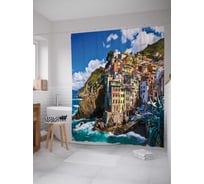 Штора (занавеска) для ванной JoyArty "Прибрежный город" из сатена, 180х200 см с крючками, sc_20629