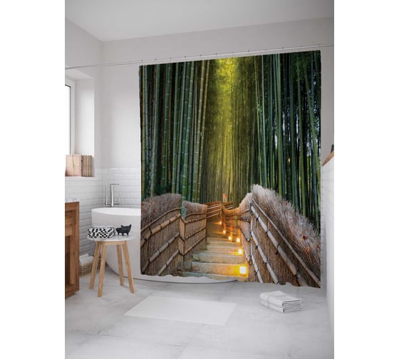 Штора (занавеска) для ванной JoyArty "Лестница в лес" из сатена, 180х200 см с крючками, sc_19699 1