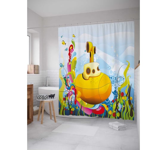 Штора (занавеска) для ванной JoyArty "Субмарина в работе" из сатена, 180х200 см с крючками, sc_28119 1
