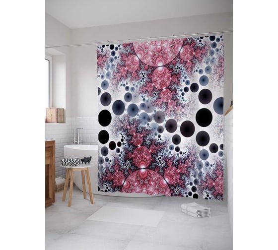 Штора (занавеска) для ванной JoyArty "Биологическое исследование" из сатена, 180х200 см с крючками, sc_2770 1