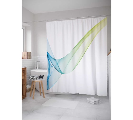 Штора (занавеска) для ванной JoyArty "Облачная форма" из сатена, 180х200 см с крючками, sc_22215 1