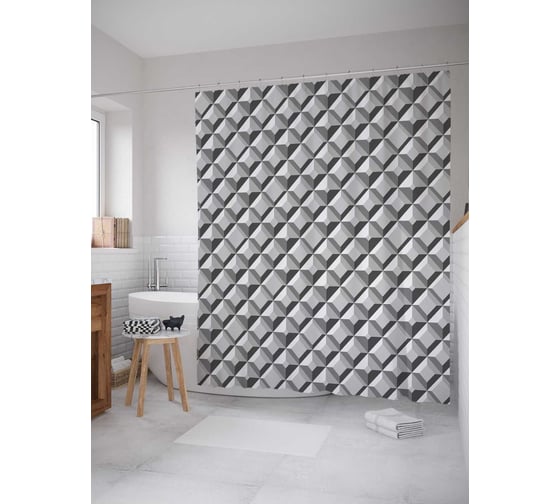 Штора (занавеска) для ванной JoyArty "Мраморные клетки" из сатена, 180х200 см с крючками, sc_23285 1