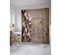 Штора (занавеска) для ванной JoyArty "Цветущая ветка" из сатена, 180х200 см с крючками, sc_20374