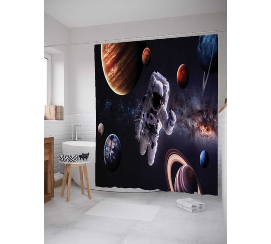 Штора (занавеска) для ванной JoyArty "Космическое пространство" из сатена, 180х200 см с крючками, sc_19939 1