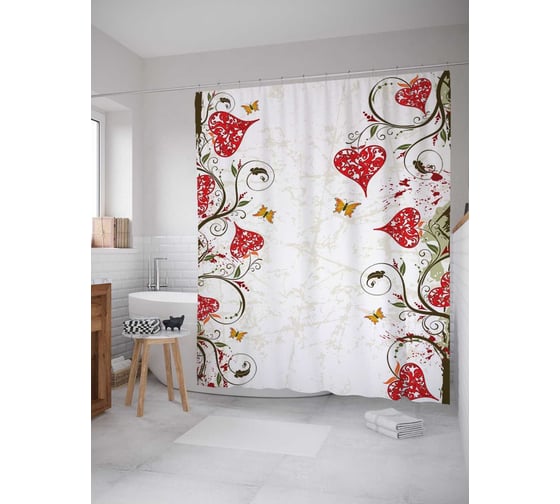 Штора (занавеска) для ванной JoyArty "Сердечные плоды" из сатена, 180х200 см с крючками, sc_2688 1