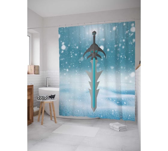 Штора (занавеска) для ванной JoyArty "Меч-победоносец" из сатена, 180х200 см с крючками, sc_23748 1