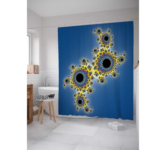 Штора (занавеска) для ванной JoyArty "Инопланетные клетки" из сатена, 180х200 см с крючками, sc_20834 1