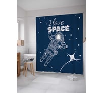Штора (занавеска) для ванной JoyArty "Любитель космоса" из сатена, 180х200 см с крючками, sc_19927