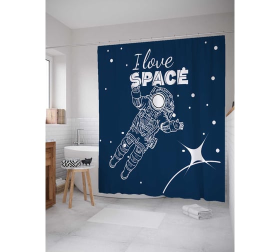 Штора (занавеска) для ванной JoyArty "Любитель космоса" из сатена, 180х200 см с крючками, sc_19927 1