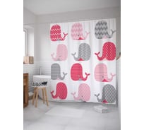 Штора (занавеска) для ванной JoyArty "Узорные киты" из сатена, 180х200 см с крючками, sc_23188