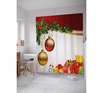 Штора (занавеска) для ванной JoyArty "Елочные шарики" из сатена, 180х200 см с крючками, sc_21429