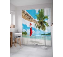 Штора (занавеска) для ванной JoyArty "Новый год на пляже" из сатена, 180х200 см с крючками, sc_20065