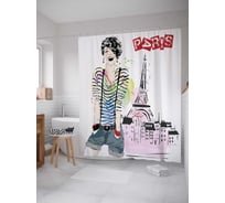 Штора (занавеска) для ванной JoyArty "Парижский стиль" из сатена, 180х200 см с крючками, sc_21041