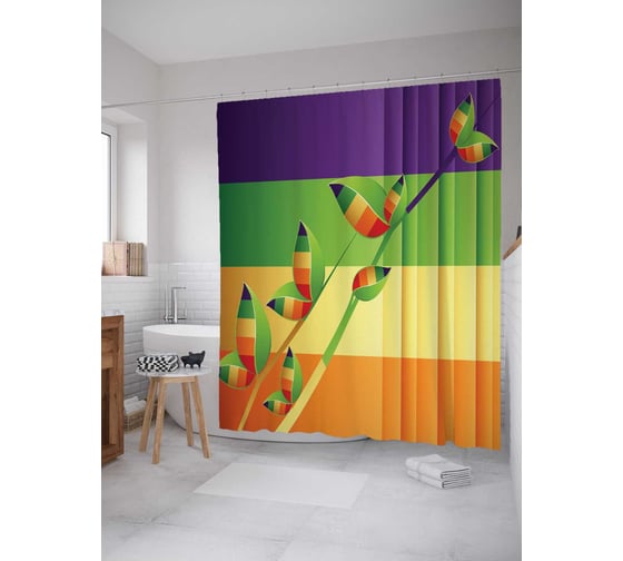 Штора (занавеска) для ванной JoyArty "Радужные листья" из сатена, 180х200 см с крючками, sc_20923 1