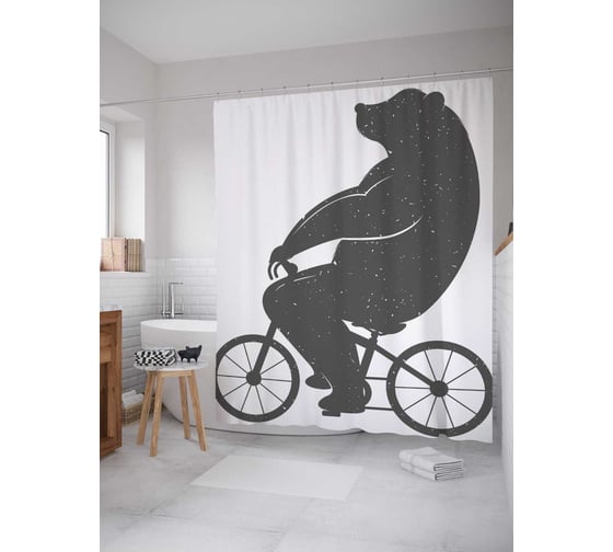 Штора (занавеска) для ванной JoyArty "Медвежья прогулка" из сатена, 180х200 см с крючками, sc_20820 1