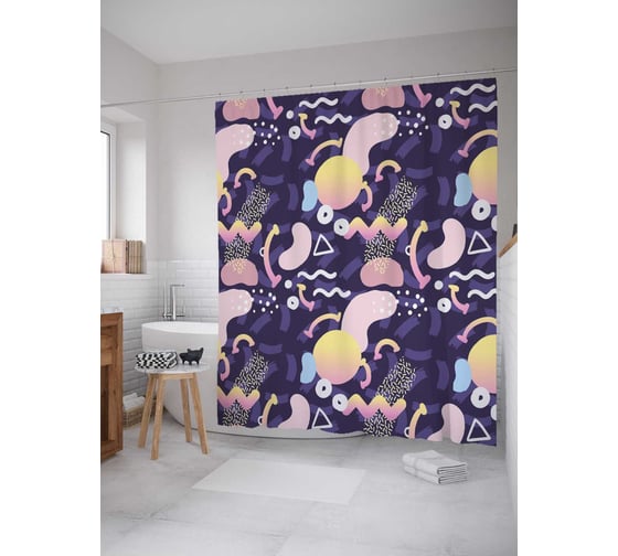 Штора (занавеска) для ванной JoyArty "Абстракционный орнамент" из сатена, 180х200 см с крючками, sc_207095 1