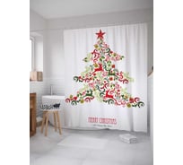 Штора (занавеска) для ванной JoyArty "Елка с узорами" из сатена, 180х200 см с крючками, sc_20054