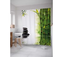 Штора (занавеска) для ванной JoyArty "Водный бамбук" из сатена, 180х200 см с крючками, sc_21851