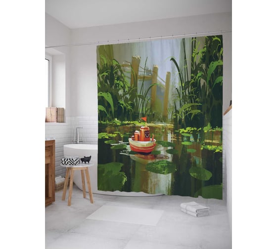 Штора (занавеска) для ванной JoyArty "Веселая лодочка" из сатена, 180х200 см с крючками, sc_23065 1