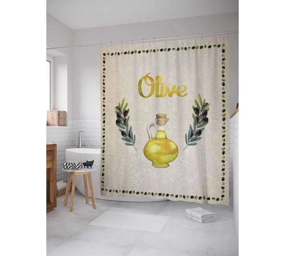 Штора (занавеска) для ванной JoyArty "Оливковое масло" из сатена, 180х200 см с крючками, sc_274473 1