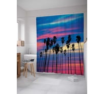 Штора (занавеска) для ванной JoyArty "Стройные пальмы" из сатена, 180х200 см с крючками, sc_21010