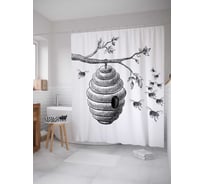 Штора (занавеска) для ванной JoyArty "Пчелиный улей" из сатена, 180х200 см с крючками, sc_28531