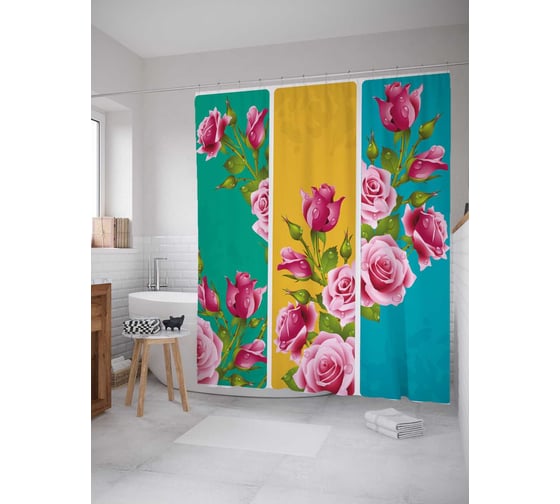 Штора (занавеска) для ванной JoyArty "Сезонное цветение" из сатена, 180х200 см с крючками, sc_29437 1