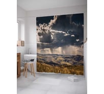 Штора (занавеска) для ванной JoyArty "Облачные холмы" из сатена, 180х200 см с крючками, sc_19687