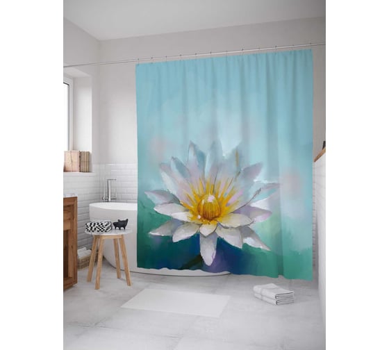 Штора (занавеска) для ванной JoyArty "Речная звезда" из сатена, 180х200 см с крючками, sc_21158 1